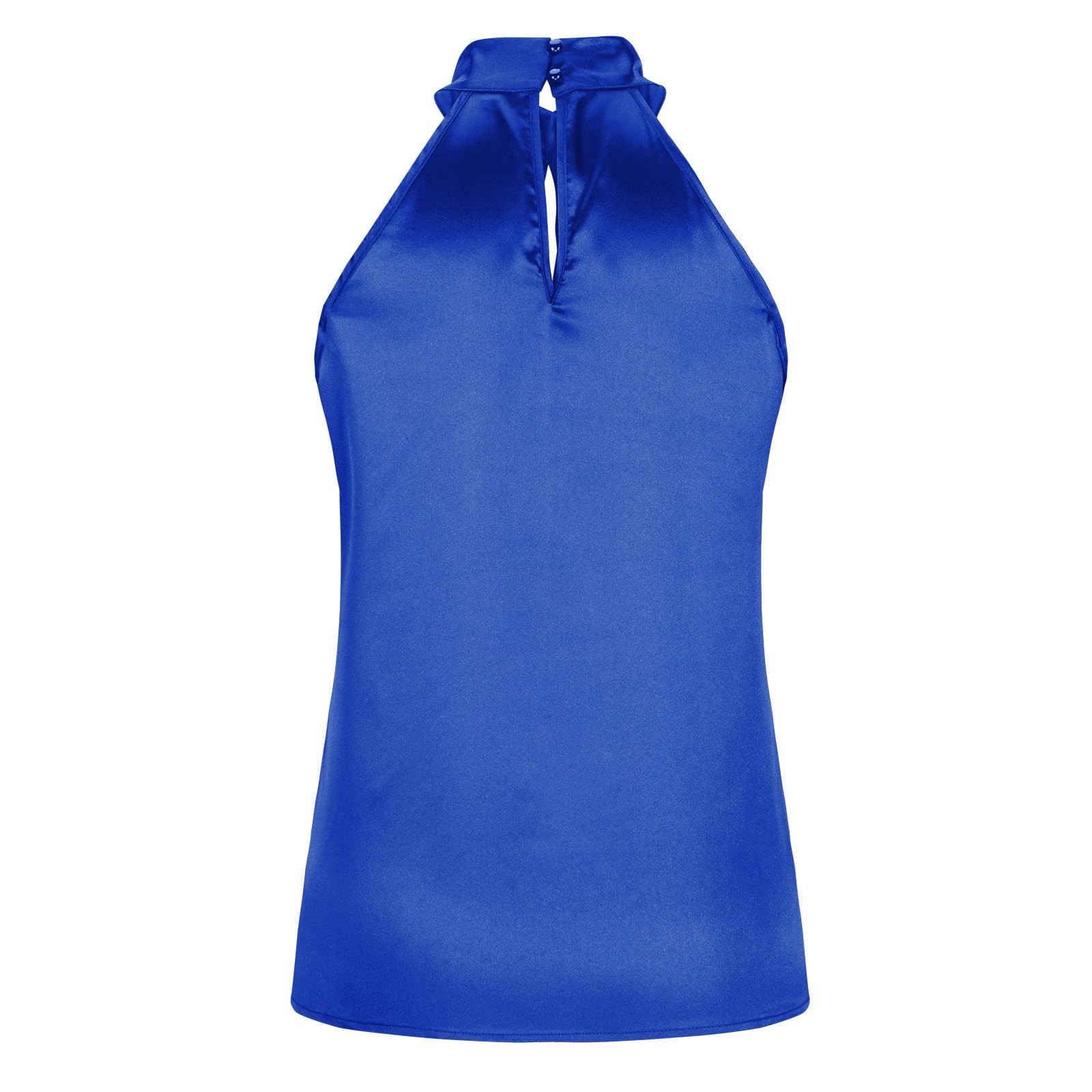 thumbnail image 5 of Blusa sin mangas de satén para mujer - Escote en U con abertura en la espalda, color liso, tejido de poliéster, prenda informal para fiestas - Tallas S/XL, 5 of 5